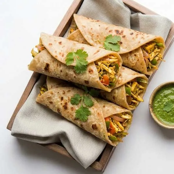 Paneer khurchan kathi roll with chutney